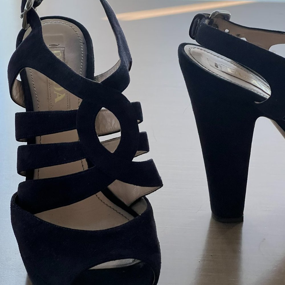 Prada  Navy Blue Crisscross Suede Sandals size 38